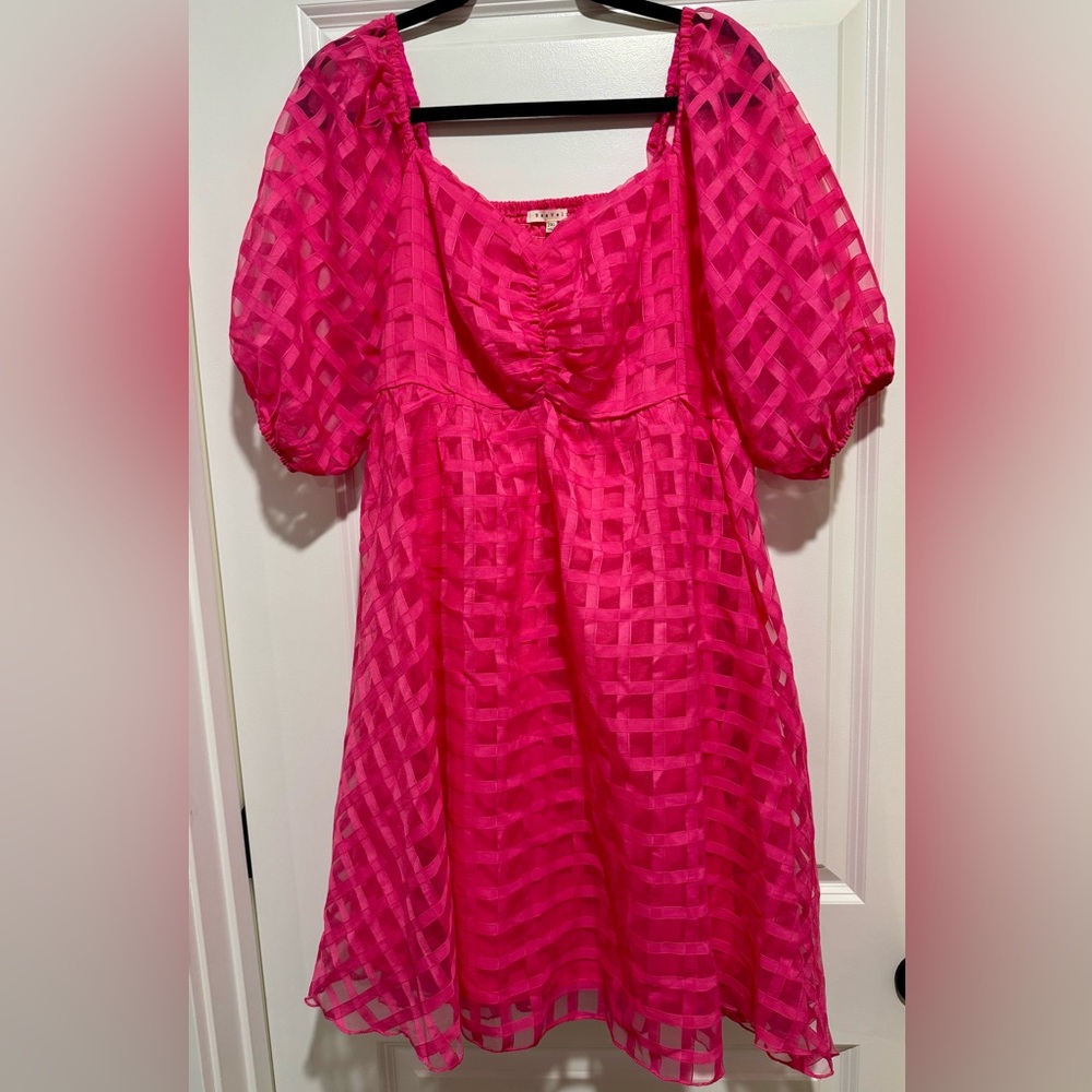 Baevely Hot Pink Lattice Pattern Dress‎